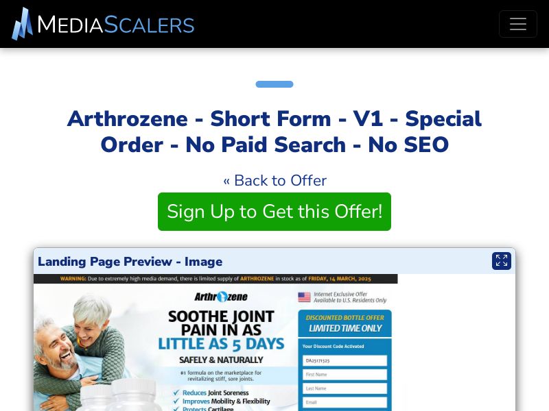 Arthrozene - Short Form - V1 - Special Order - No Paid Search - No SEO [US, CA, AU, UK]