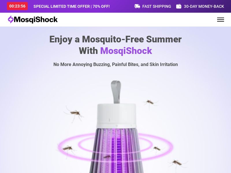MosqiShock Mosquito Zapper - Product Page [INTL] (Social,Banner,Native,Push,SEO,Search,Brand Bidding) - CPA