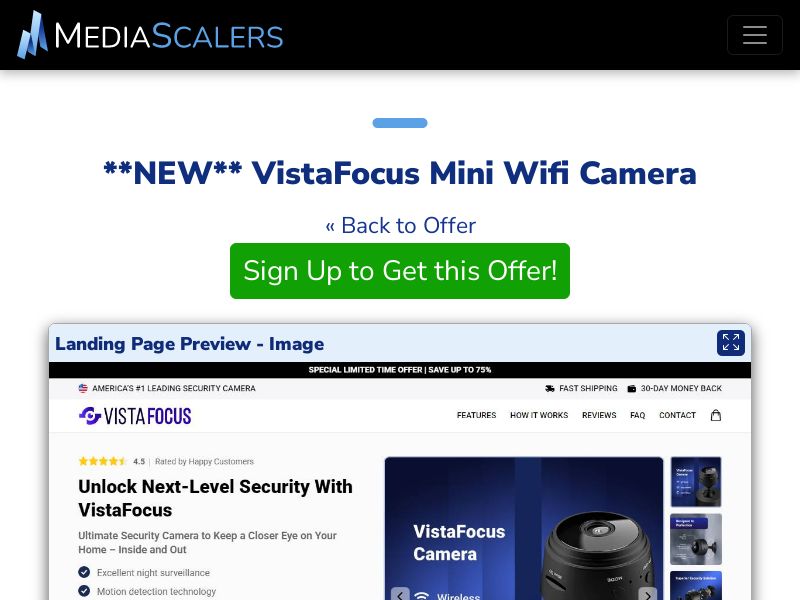 VistaFocus Mini Wifi Camera {+DTC, Advertorial, Alt-Landers} [US, DE, CA, AU, GB, FR, IL, +236 More]
