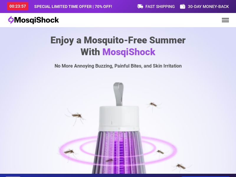 ! NEW OFFER - MosqiShock Mosquito Zapper - Product Page [INTL] (Social,Banner,Native,Push,SEO,Search,Brand Bidding) - CPA