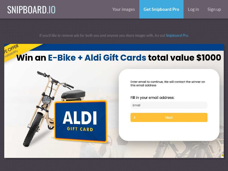 YouSweeps - Win E-Bike + Aldi Gift Card AU - SOI