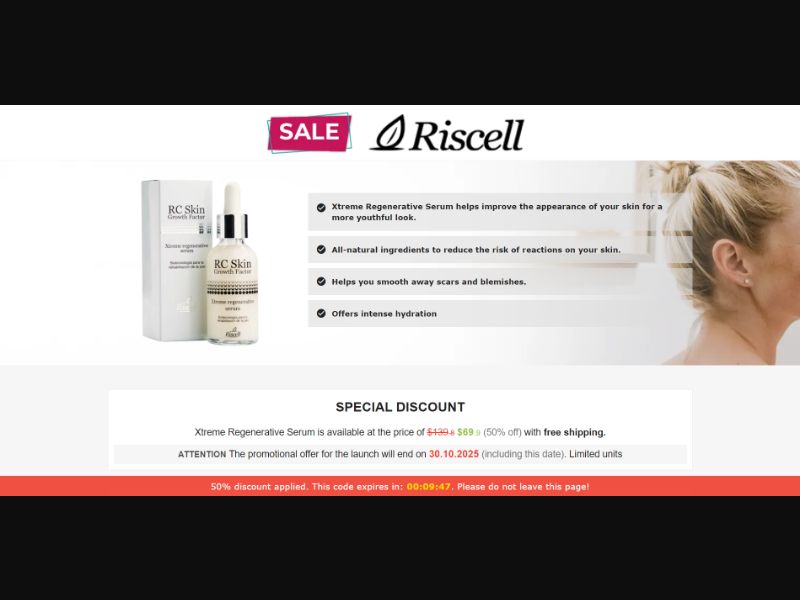 [WEB+MOB] Riscell – Xtreme Regenerative Serum /International (27 GEOs) CPS *FB/TT/Google/Taboola Pixel* [Approval Required]