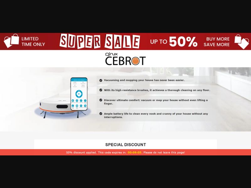 [WEB+MOB] Qinux Cebrot – Robot Vacuum Cleaner /International (112 GEOs) CPS *FB/TT/Google/Taboola Pixel* [Approval Required]