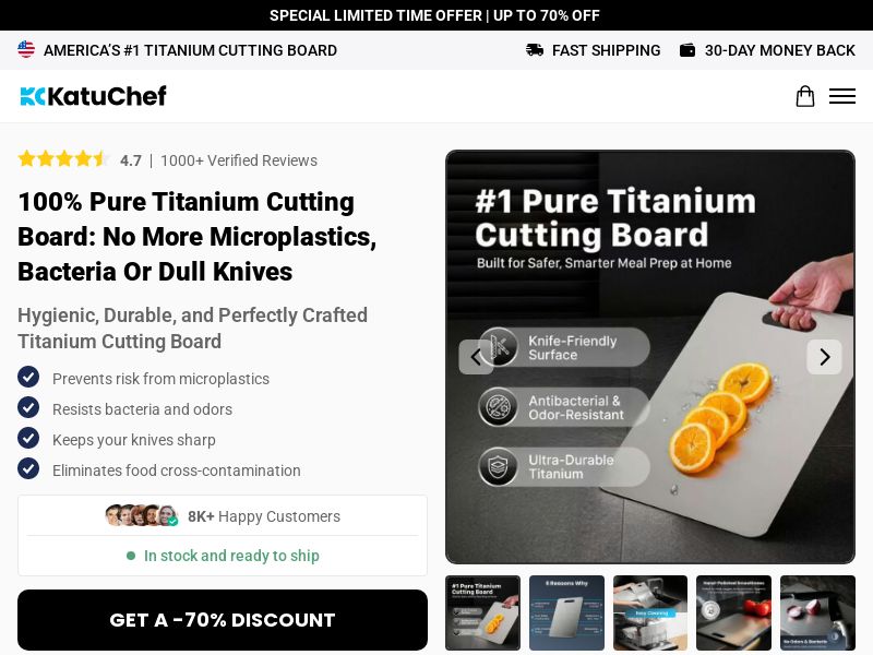 Titanium Cutting Board - KatuChef - CTC $59.00 - All Coutries