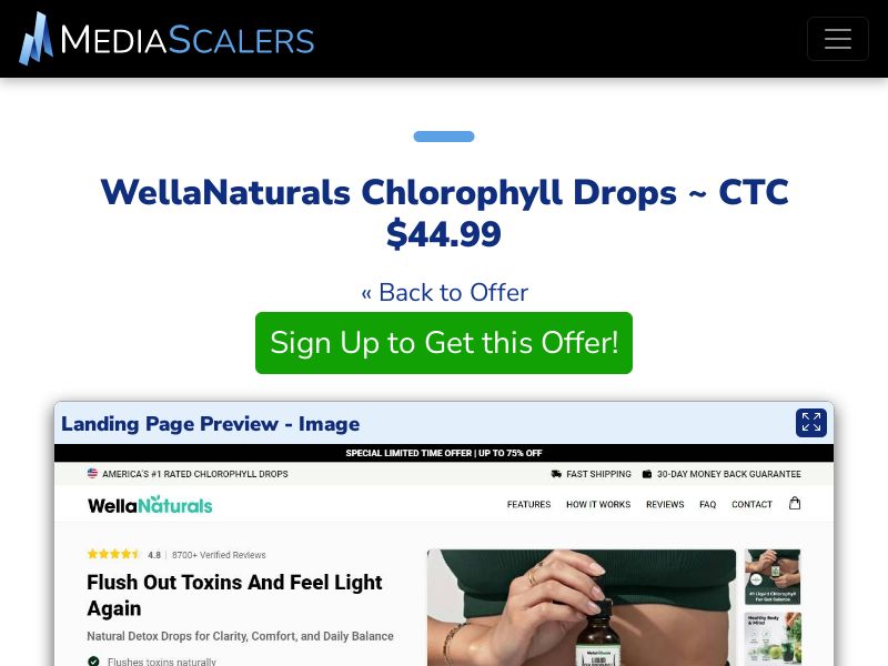 WellaNaturals Chlorophyll Drops ~ CTC $44.99 {+Advertorial, DTC, Alt-Landers} [US, DE, CA, AU, UK, FR, IL, +232 More]