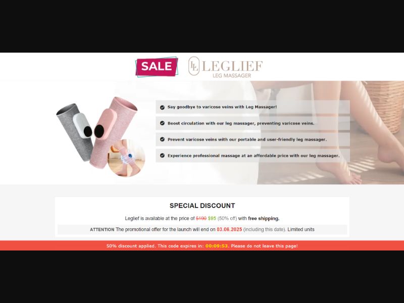 [WEB+MOB] Leglief – Leg Massager /International (112 GEOs) CPS *FB/TT/Google/Taboola Pixel* [Approval Required]