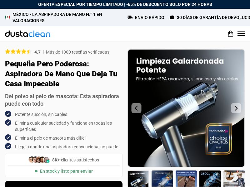 ! NEW OFFER - Dustaclean Handheld Vacuum - Product Page [LATAM] (Social,Banner,Native,Push,SEO,Search,Brand Bidding) - CPA