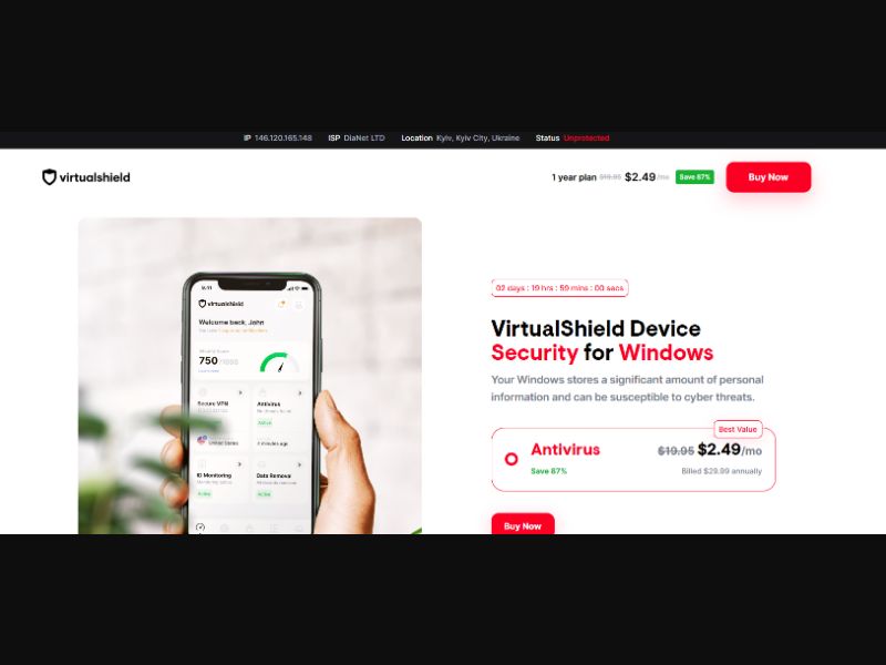 [WEB+MOB] Virtual Shield - $29.95 (Mobile Antivirus 1 Year) US/CA/UK CPS
