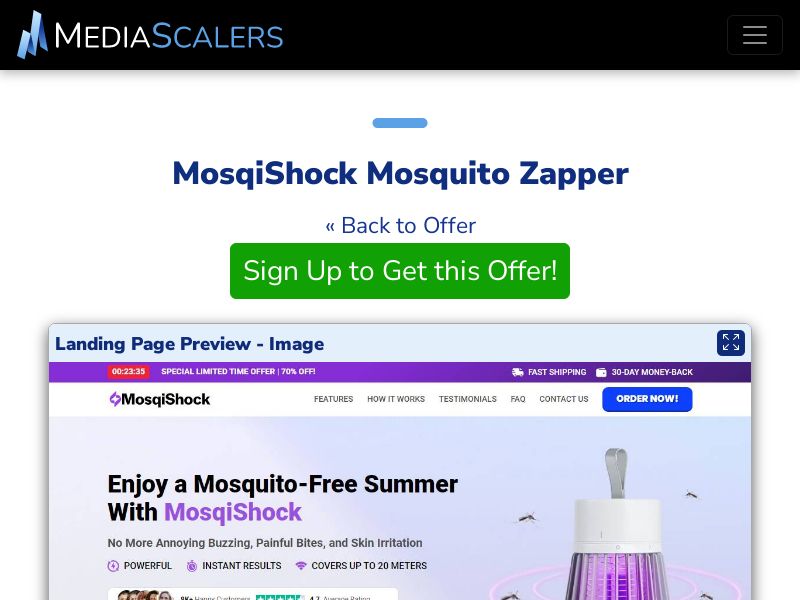 MosqiShock Mosquito Zapper {+Advertorial, DTC, Alt-Landers} [US, DE, CA, AU, UK, FR, IL, +232 More]