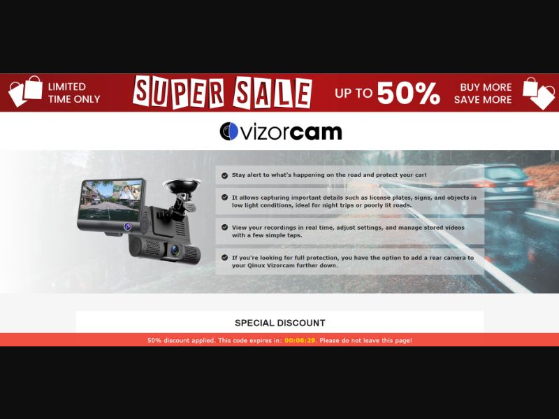 [WEB+MOB] Qinux Vizorcam – Car Video Recorder /International (112 GEOs) CPS *FB/TT/Google/Taboola Pixel*