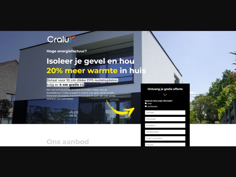 [WEB+MOB] Cralux – Renovating facade? Insulate your facade with discount + bonus /BE(NL) SOI [Approval Required]