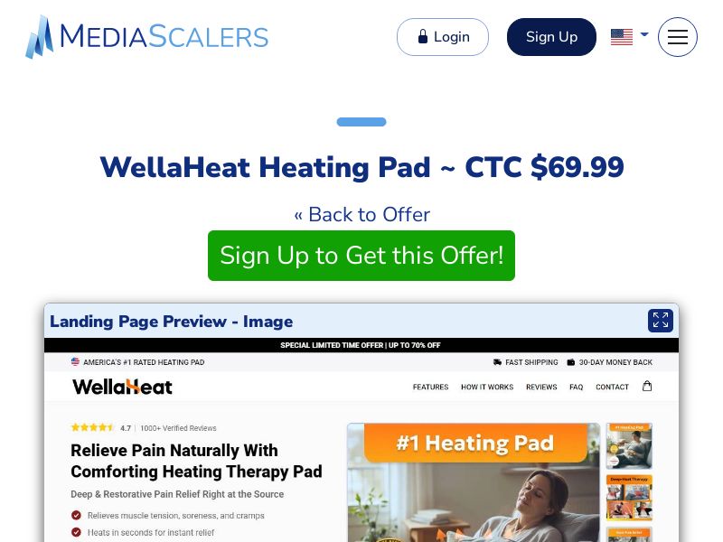 WellaHeat Heating Pad ~ CTC $69.99 {+Advertorial, DTC, Alt-Landers} (Event Tracking) [US, DE, CA, AU, UK, FR, IL, +232 More]