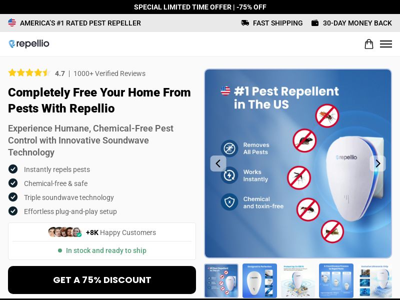 ! NEW OFFER - Repellio Pest Repeller Sound - Product Page [INTL] (Social,Banner,Native,Push,SEO,Search,Brand Bidding) - CPA