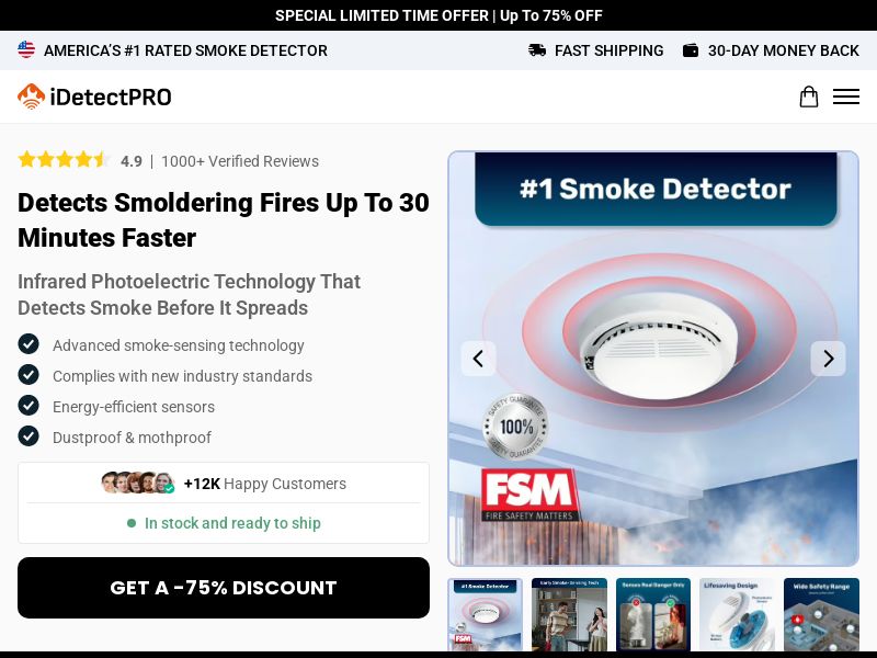 ! NEW OFFER - iDetectPro Smoke Detector - Product Page [INTL] (Social,Banner,Native,Push,SEO,Search,Brand Bidding) - CPA