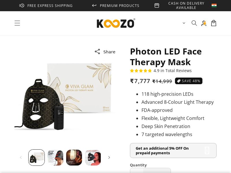 Photon LED Therapy Face Mask by VivaGlam CPA - India**