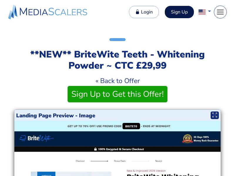 BriteWite Teeth - Whitening Powder ~ CTC £29,99 {+Alt-Landers, DTC} (Event Tracking) [UK]