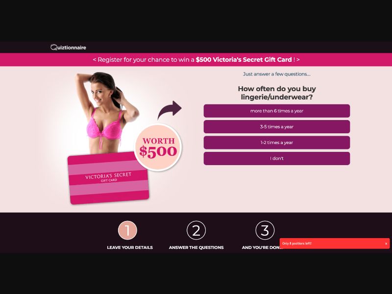 AU - Quiztionnaire 8 - Victorias Secret Giftcard FB - (CPL)