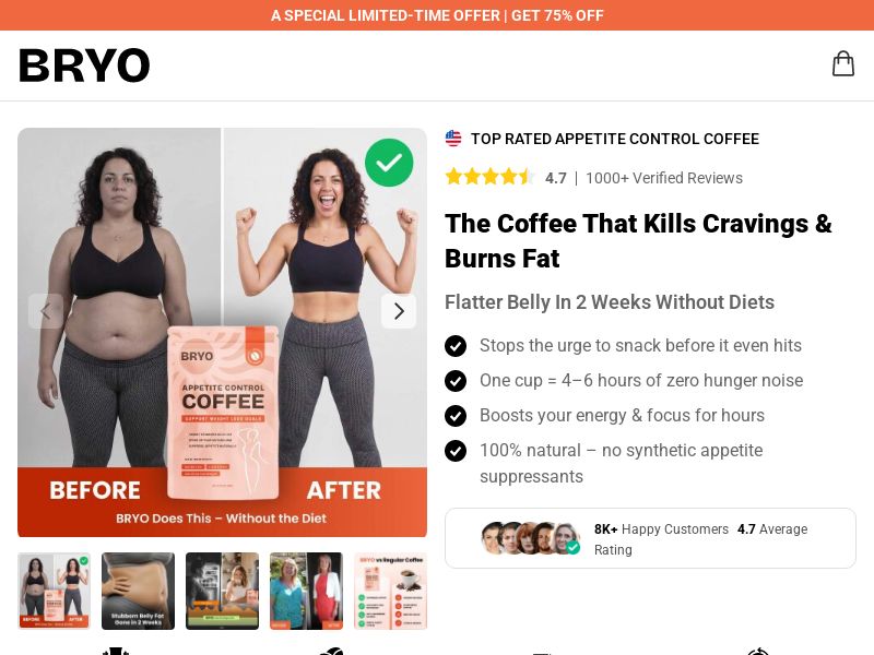 ! NEW OFFER - Bryo Appetite Control Coffee - DTC [INTL] (Social,Banner,Native,Push,SEO,Search,Brand Bidding) - CPA