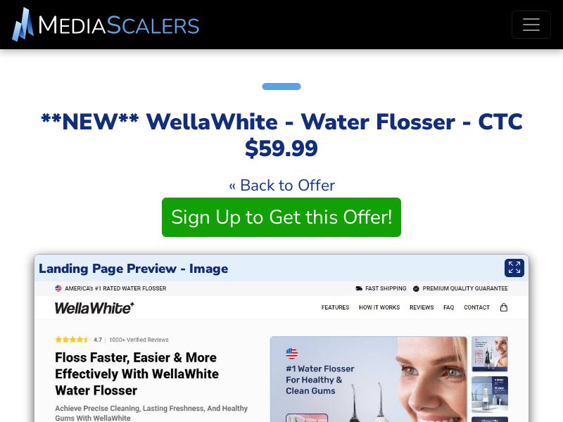 WellaWhite - Water Flosser - CTC $59.99 {+Advertorial, DTC, Alt-Landers} (Event Tracking) [US, DE, CA, AU, UK, FR, IL, +232 More]