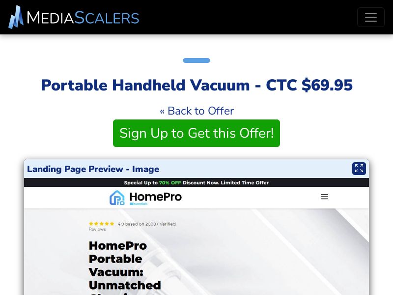 Portable Handheld Vacuum - CTC $69.95 {+Advertorial, DTC, Alt-Landers} (Event Tracking) [US]