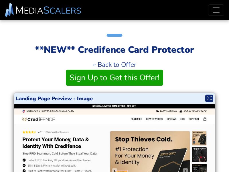 Credifence Card Protector {+DTC, Advertorial, Alt-Landers} [US, DE, CA, AU, GB, FR, IL, +236 More]
