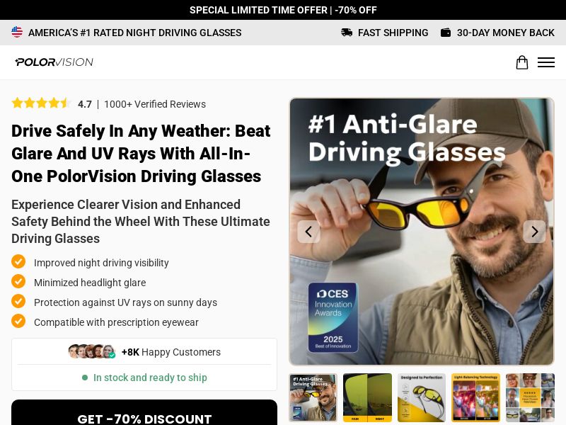 PolorVision Driving Glasses - Product Page [INTL] (Social,Banner,Native,Push,SEO,Search,Brand Bidding) - CPA 