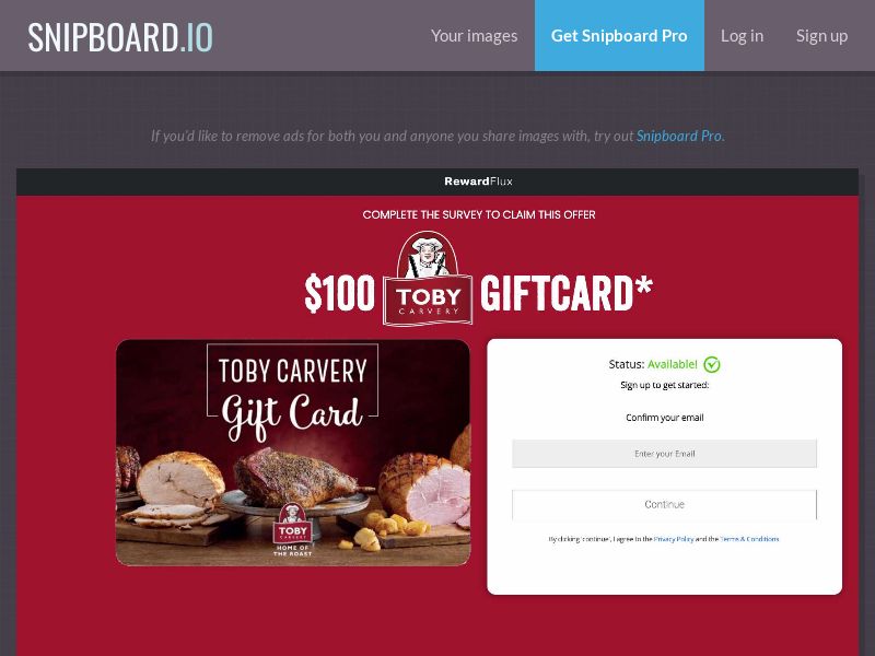 RewardFlux - Toby Carvery £100 Giftcard UK - SOI