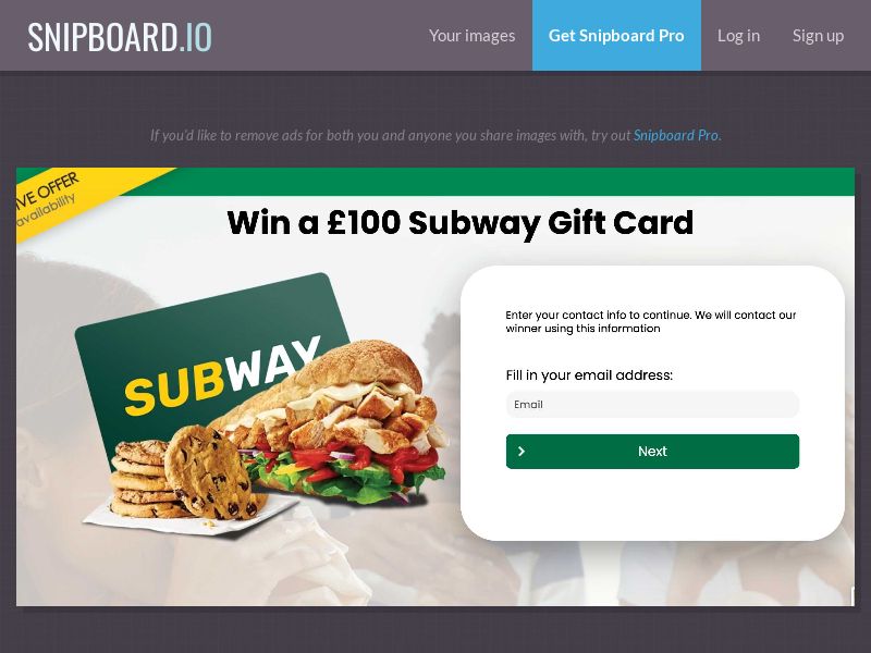 YouSweeps - Subway £500 UK - SOI