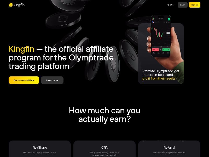 Kingfin Affiliate Program (RevShare up to 80%, CPA up to $250 & Hybrid - WW