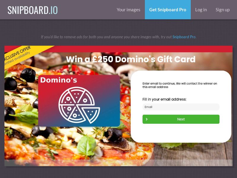 YouSweeps - Win a Domino's gift card UK - SOI (private 6051)