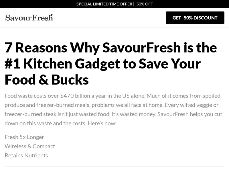 SavourFresh Vacuum Sealer - Listicle [INTL] (Social,Banner,Native,Push,SEO,Search,Brand Bidding) - CPA