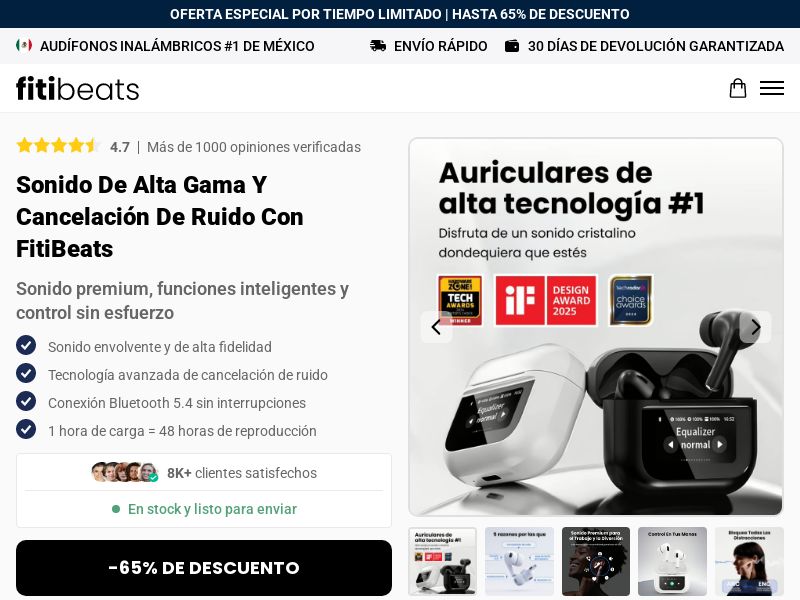 FitiBeats Wireless Airbuds - Product Page [LATAM] (Social,Banner,Native,Push,SEO,Search,Brand Bidding) - CPA