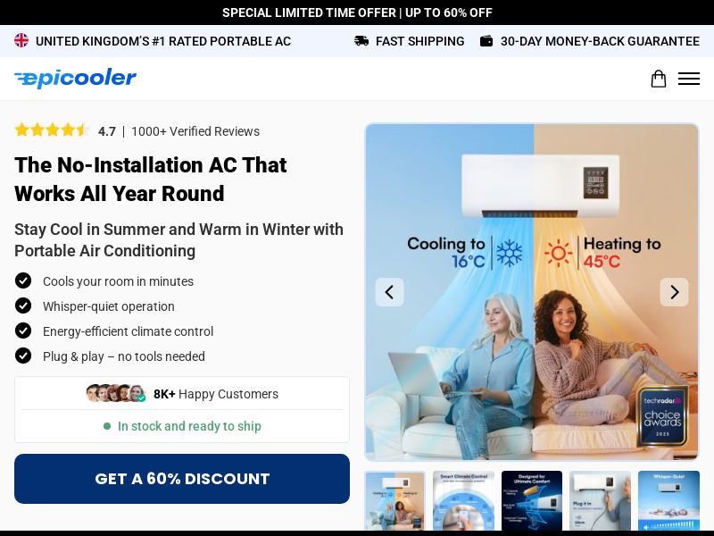 ! NEW OFFER - EpiCooler Portable AC - DTC [UK] (Social,Banner,Native,Push,SEO,Search,Brand Bidding) - CPA