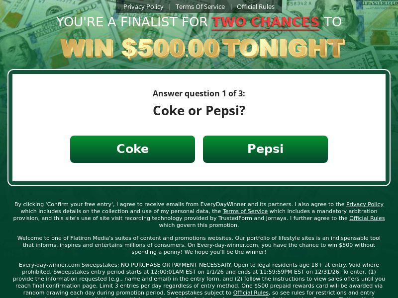 Everyday Winner $500 CPA Incent Only [US] 