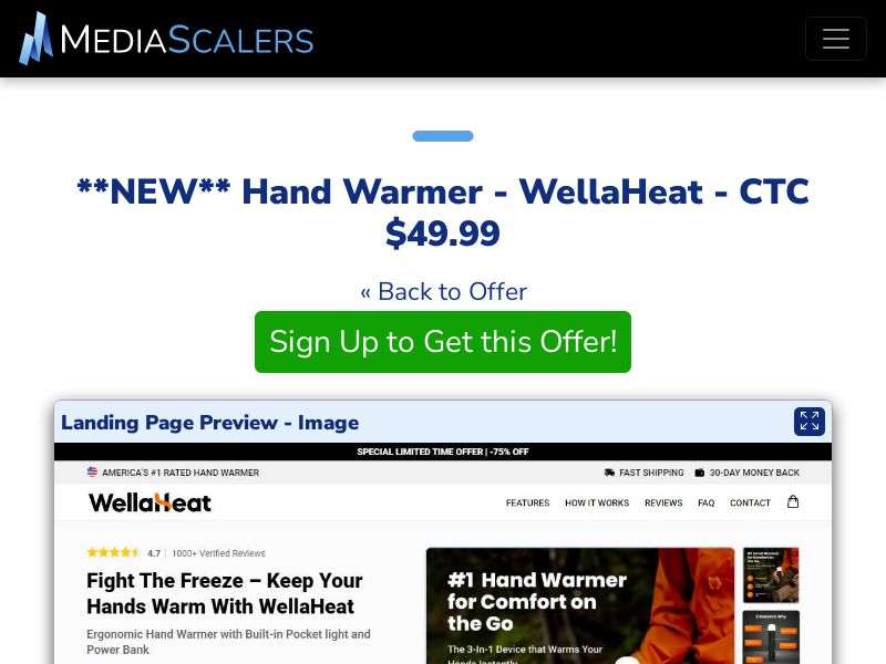 Hand Warmer - WellaHeat - CTC $49.99 {+Advertorial, DTC, Alt-Landers} [US, DE, CA, AU, UK, FR, IL, +232 More]