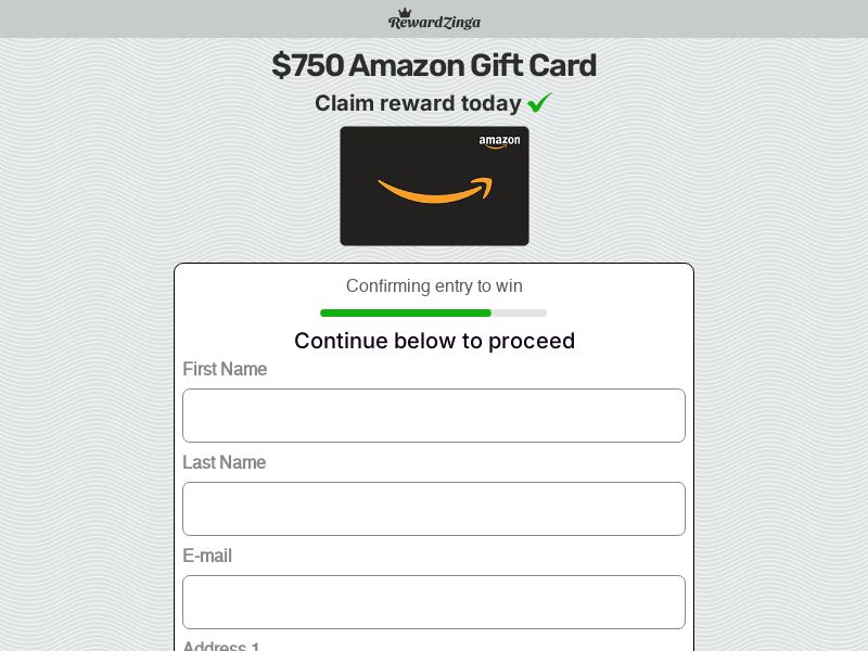 RewardZinga - $750 Amazon Giftcard - SOI - CPL