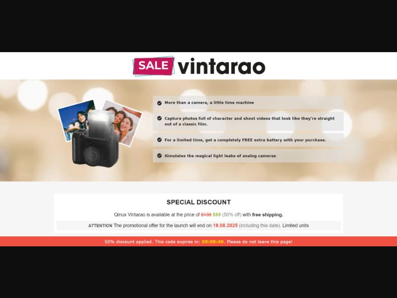 [WEB+MOB] Qinux Vintarao – Vintage Camera /International (112 GEOs) CPS *FB/TT/Google/Taboola Pixel* [Approval Required]