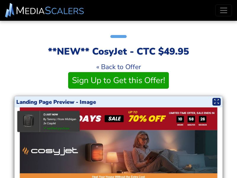 CosyJet - CTC $49.95 {+DTC, Alt-Landers, Advertorial} (Event Tracking) [US]