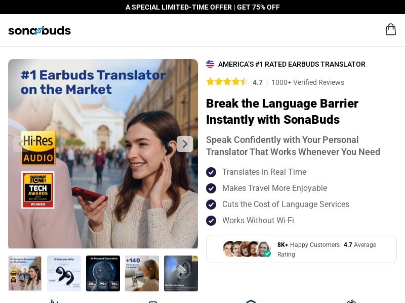 SonaBuds Translating Earbuds - DTC [INTL] (Social,Banner,Native,Push,SEO,Search,Brand Bidding) - CPA