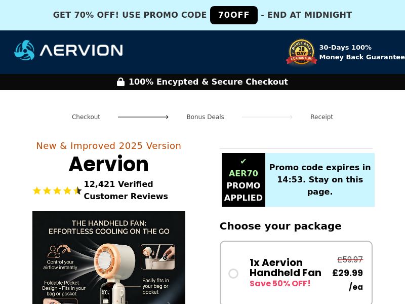 Aervion Handheld Fan SS - UK