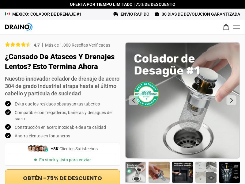 Draino Drain Strainer [LATAM] (Social,Banner,Native,Push,SEO,Search,Brand Bidding) - CPA 
