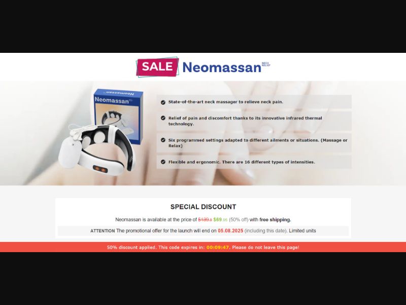 [WEB+MOB] Neomassan – Neck Relief /International (112 GEOs) CPS *FB/TT/Google/Taboola Pixel* [Approval Required]