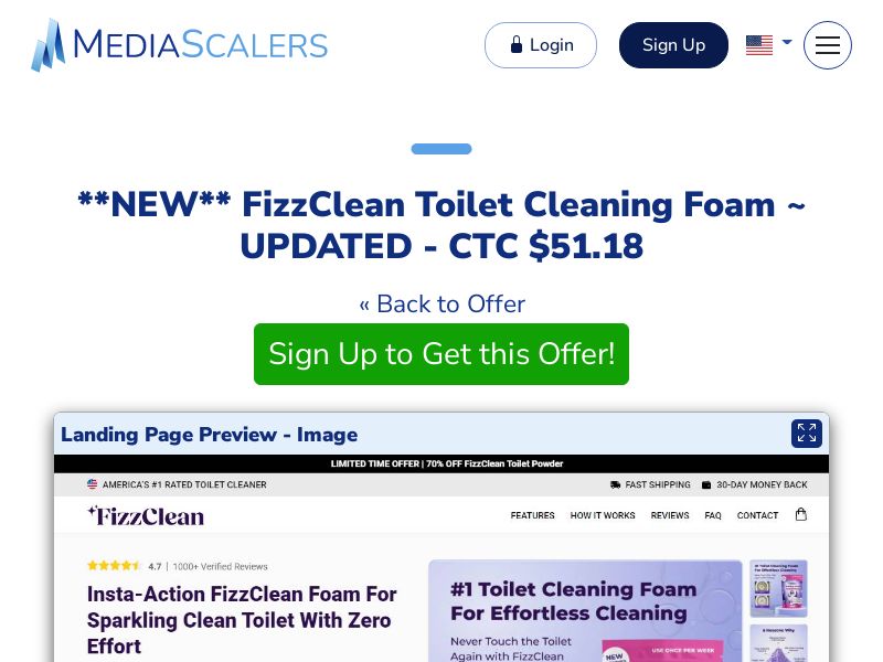 FizzClean Toilet Cleaning Foam ~ UPDATED - CTC $51.18 {+Alt-Landers, DTC, Advertorial} (Event Tracking) [US, DE, CA, AU, UK, FR, IL, +229 More]