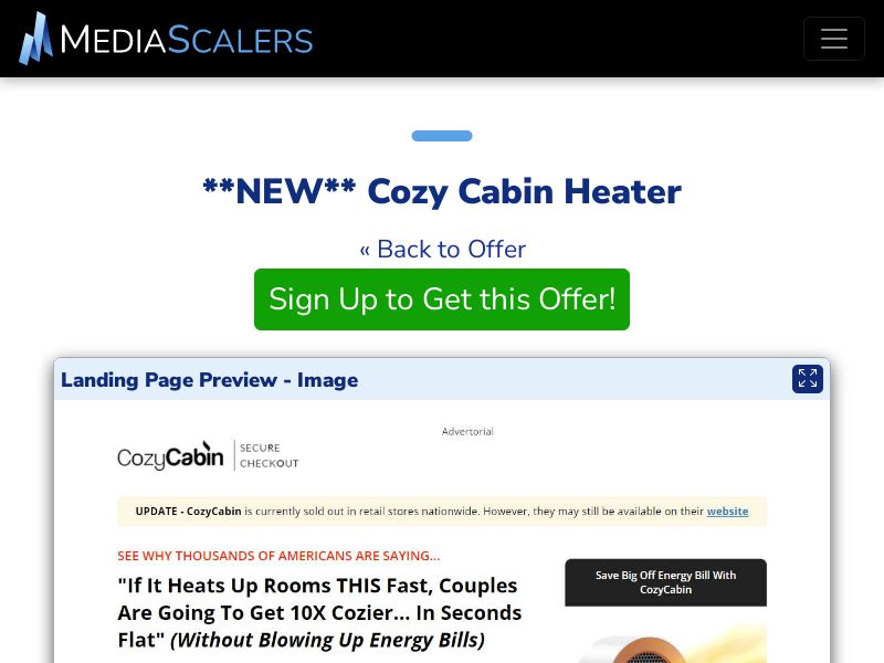 Cozy Cabin Heater {+DTC, Advertorial, Alt-Landers} [US, CA, AU, UK]
