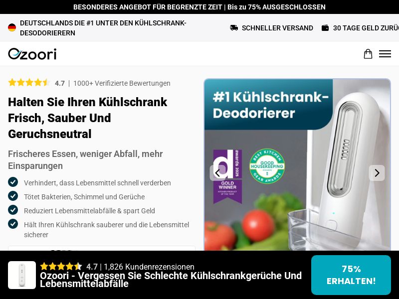 ! HOT OFFER - Ozoori Fridge Deodoriser - DTC [DE] (Social,Banner,Native,Push,SEO,Search,Brand Bidding) - CPA