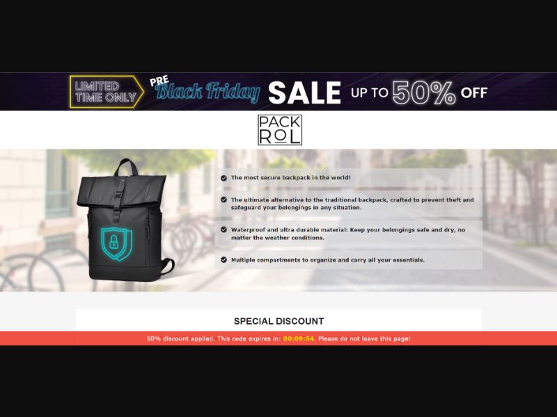 [WEB+MOB] Qinux PackRol – Secure Backpack /International (112 GEOs) CPS *FB/TT/Google/Taboola Pixel*