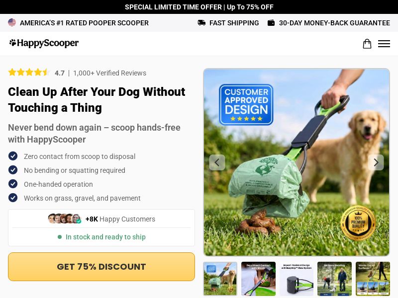 HappyScooper Pooper Scooper - Product Page [INTL] (Social,Banner,Native,Push,SEO,Search,Brand Bidding) - CPA