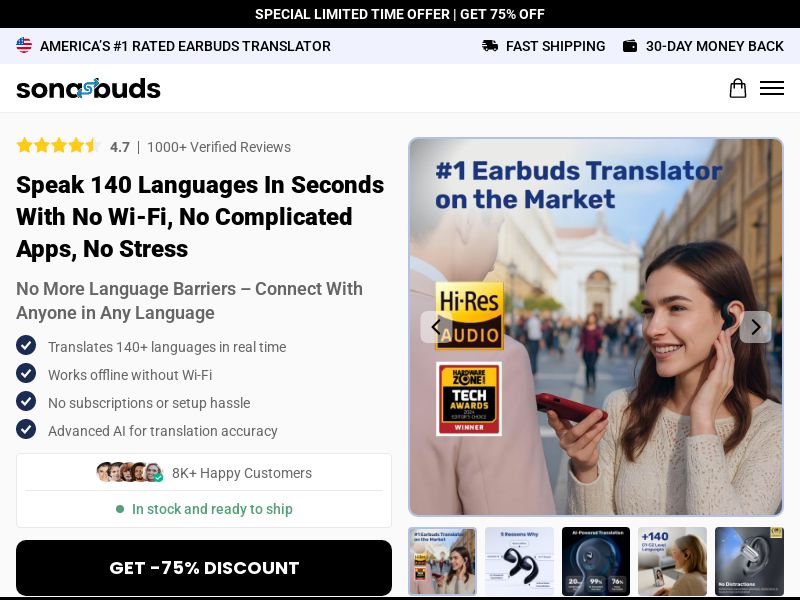 SonaBuds Translating Earbuds - US/INTL