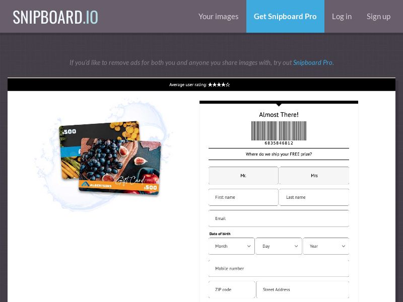 YouSweeps - $500 Albertsons Barcode version US - SOI