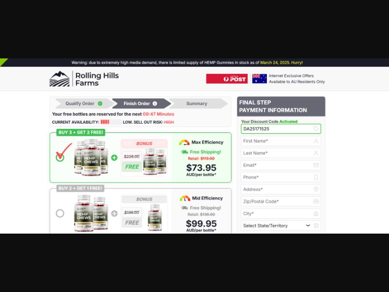 [WEB+MOB] Rolling Hills Hemp Gummies (Checkout) /AU [CPS] *FB Pixel* [Approval Required]